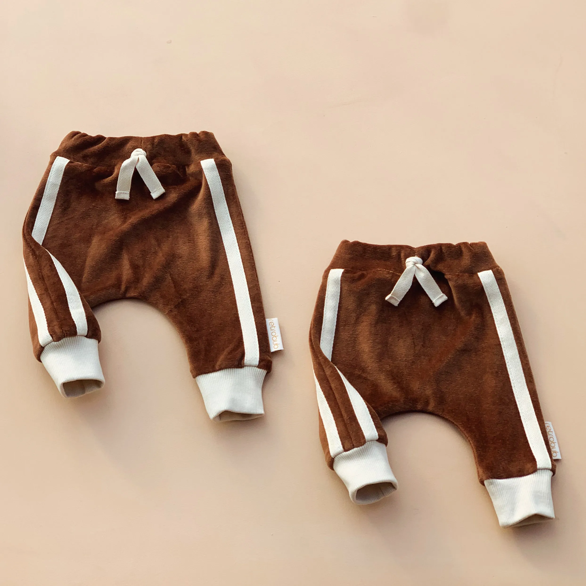 VELOUR baby leggings - HAZELNUT stripe