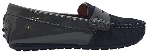 Venettini Boy's Relax Dark Grey Suede Upper Patent Leather Slip On Moccasin Loafer