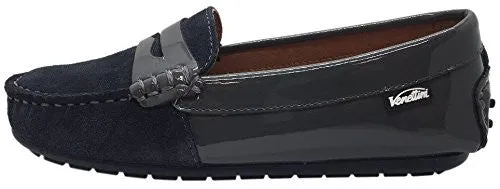 Venettini Boy's Relax Dark Grey Suede Upper Patent Leather Slip On Moccasin Loafer