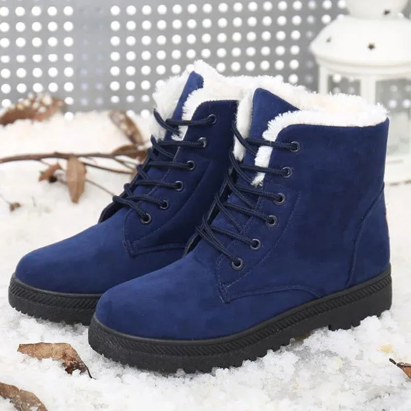 Warm Lace-up Plush Flock Fur Platform Snow Boots