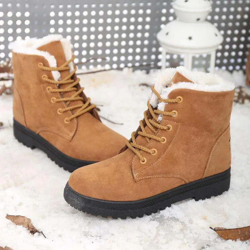 Warm Lace-up Plush Flock Fur Platform Snow Boots