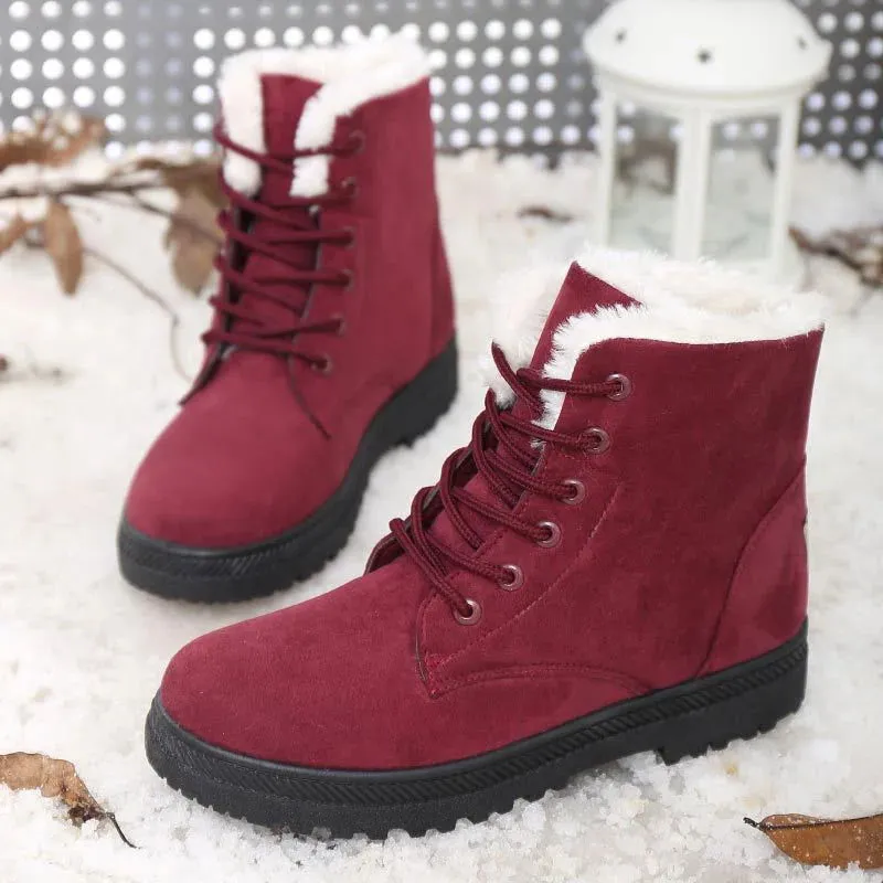 Warm Lace-up Plush Flock Fur Platform Snow Boots