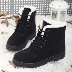 Warm Lace-up Plush Flock Fur Platform Snow Boots