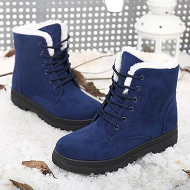 Warm Lace-up Plush Flock Fur Platform Snow Boots