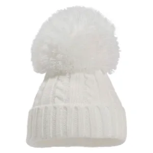 White Knit Hat with  Pom Pom