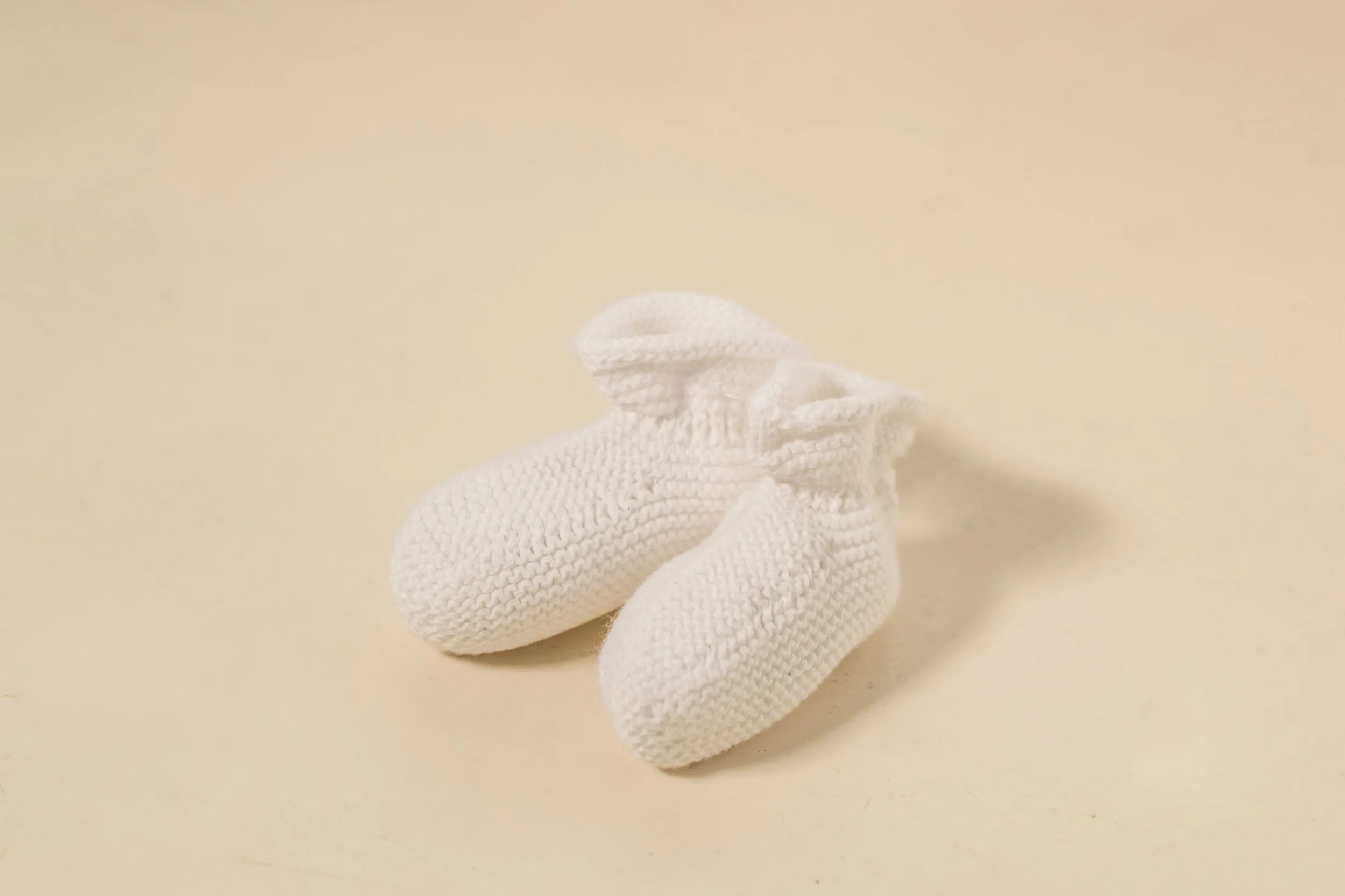 White Knitted Cotton Baby Booties - NB Size - Made in Spain