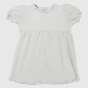 White Ruffled Short-Sleeved Dress