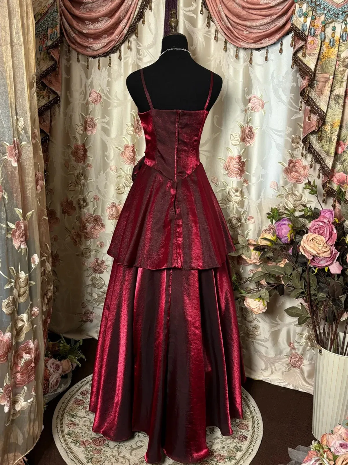 Wine Red Straps Sweetheart Vintage Style Party Dress, Wine Red Prom Dress