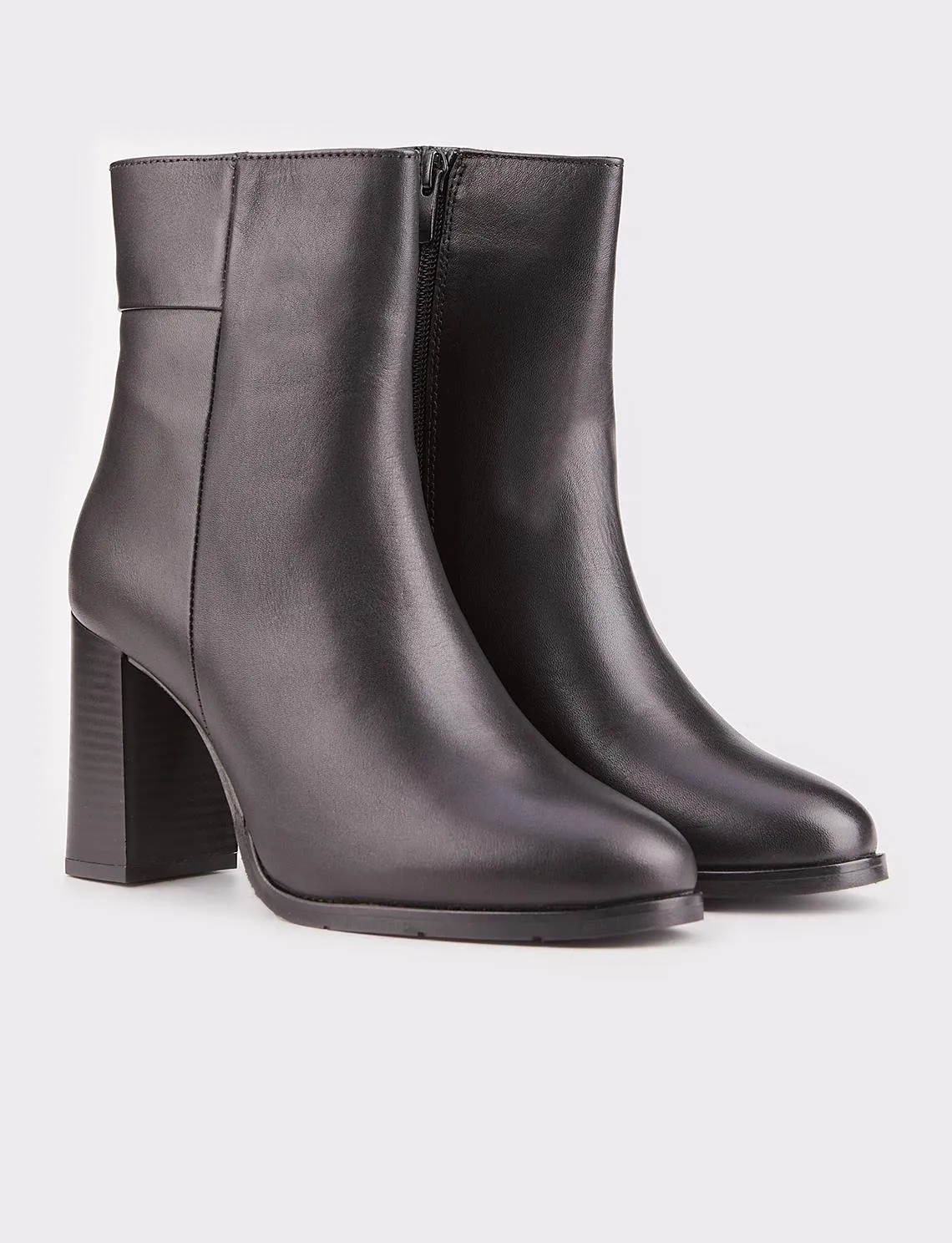 Women Black Genuine Leather Heeled Boots