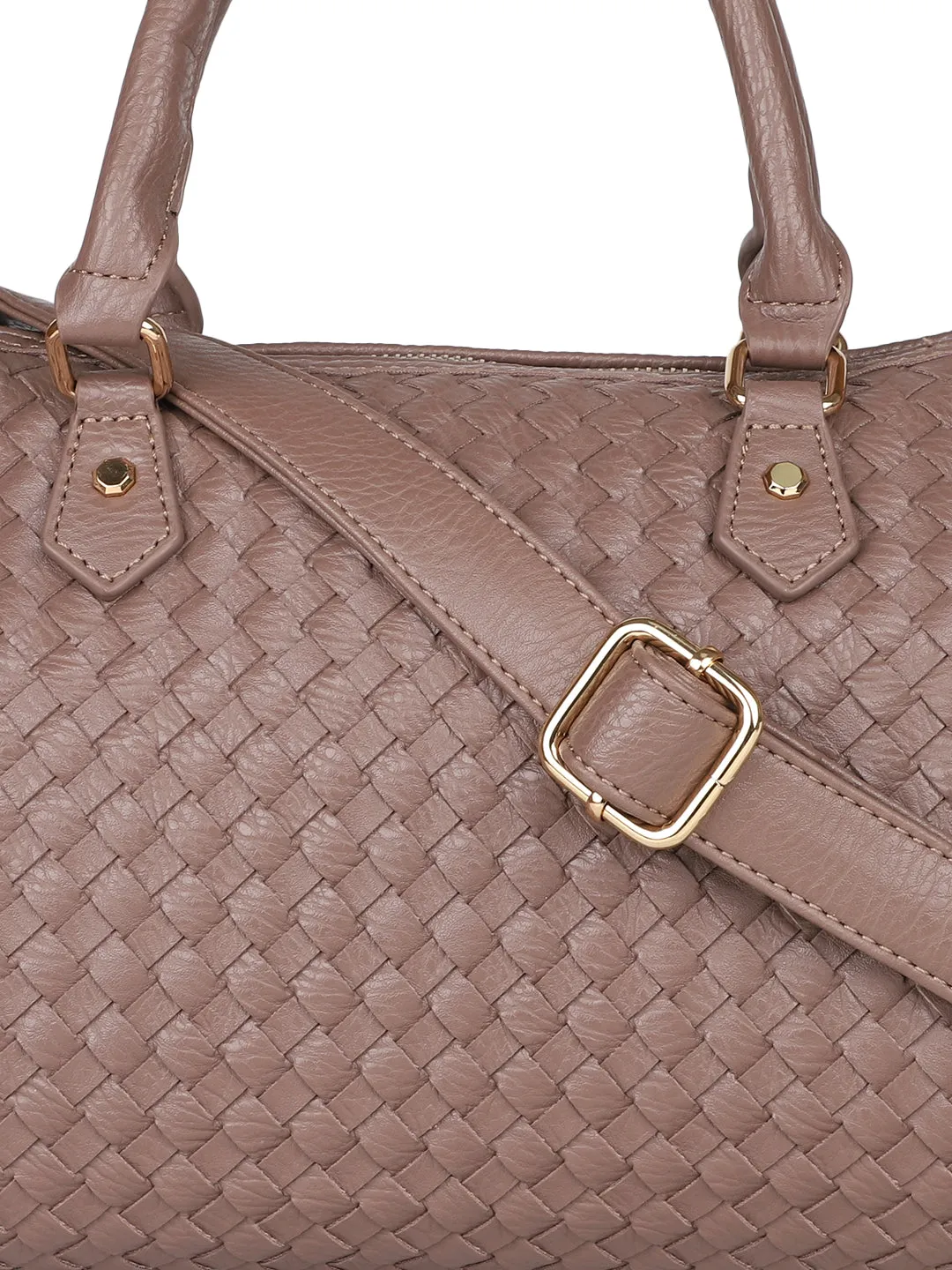 Women Brown Woven Textured Structured Handheld Bag