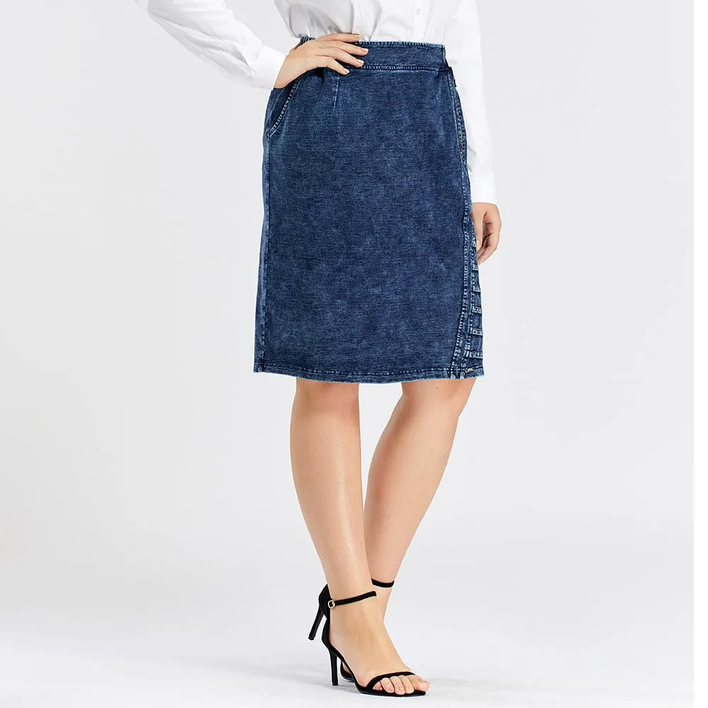 Women Denim Skirt High Flexibility Slim Fit Dress Casual Woven Skirt