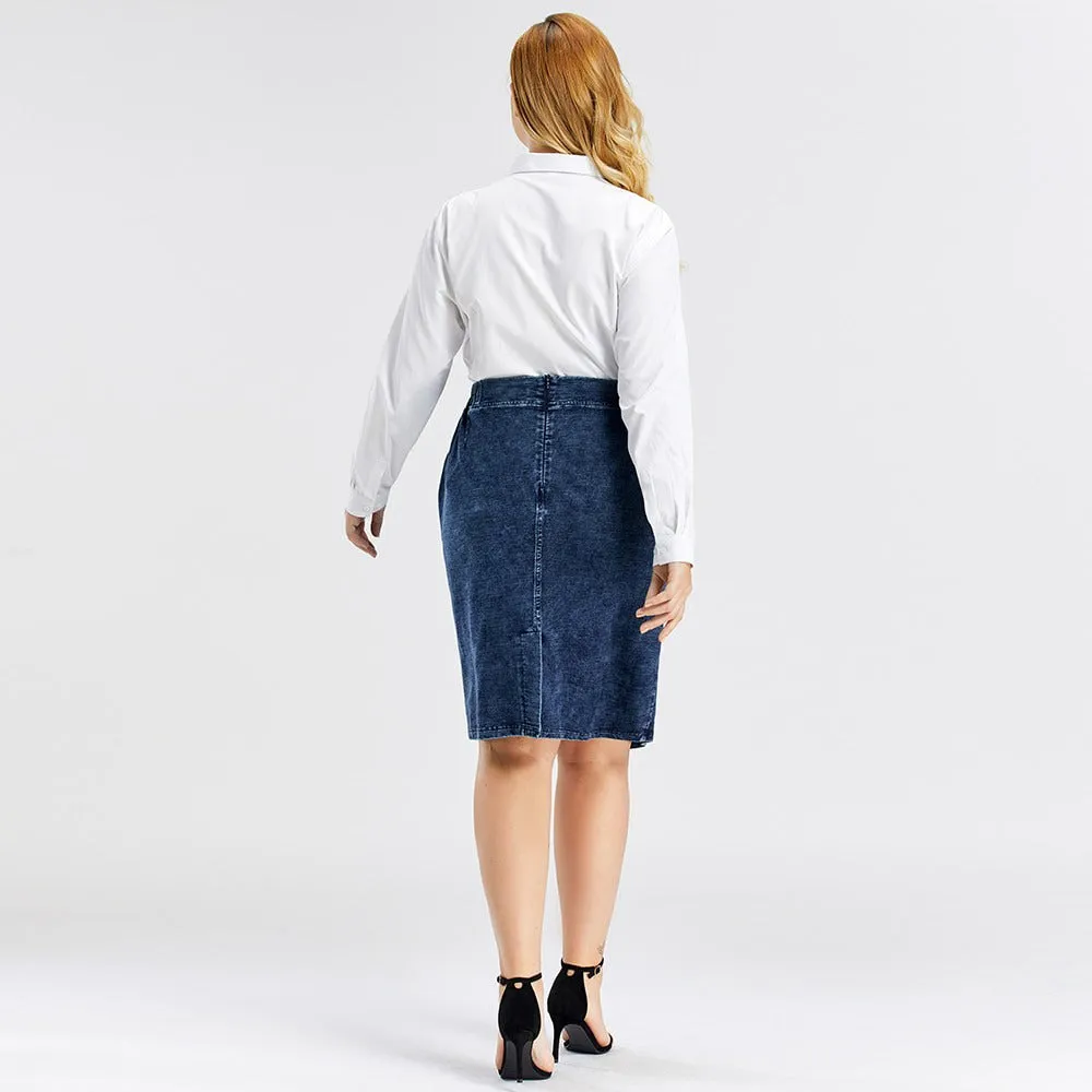 Women Denim Skirt High Flexibility Slim Fit Dress Casual Woven Skirt