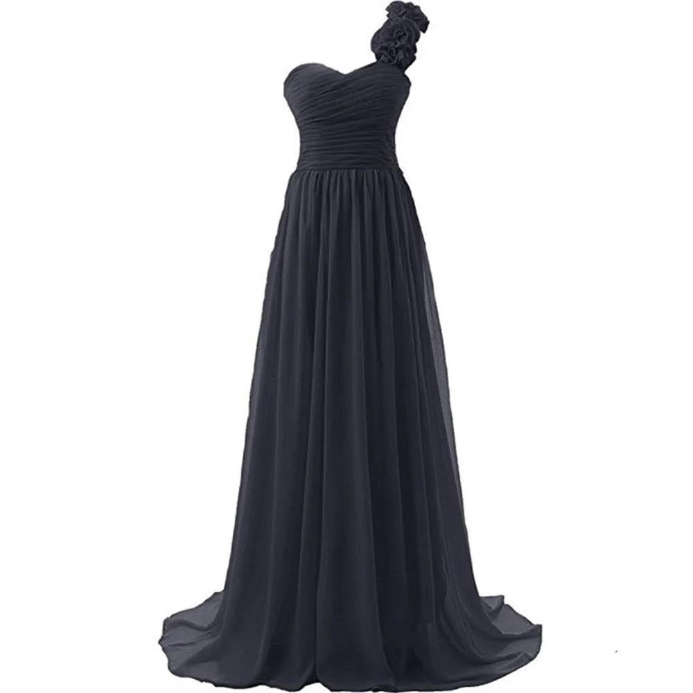 Women Flower One Shoulder Empire Waist Floor Length Bridesmaids Dress