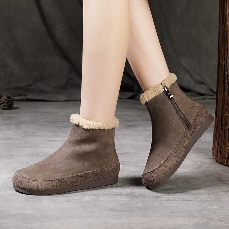 Women Retro Frosted Leather Woolen Snow Boots