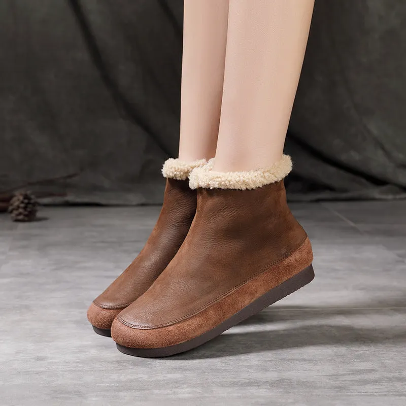 Women Retro Frosted Leather Woolen Snow Boots