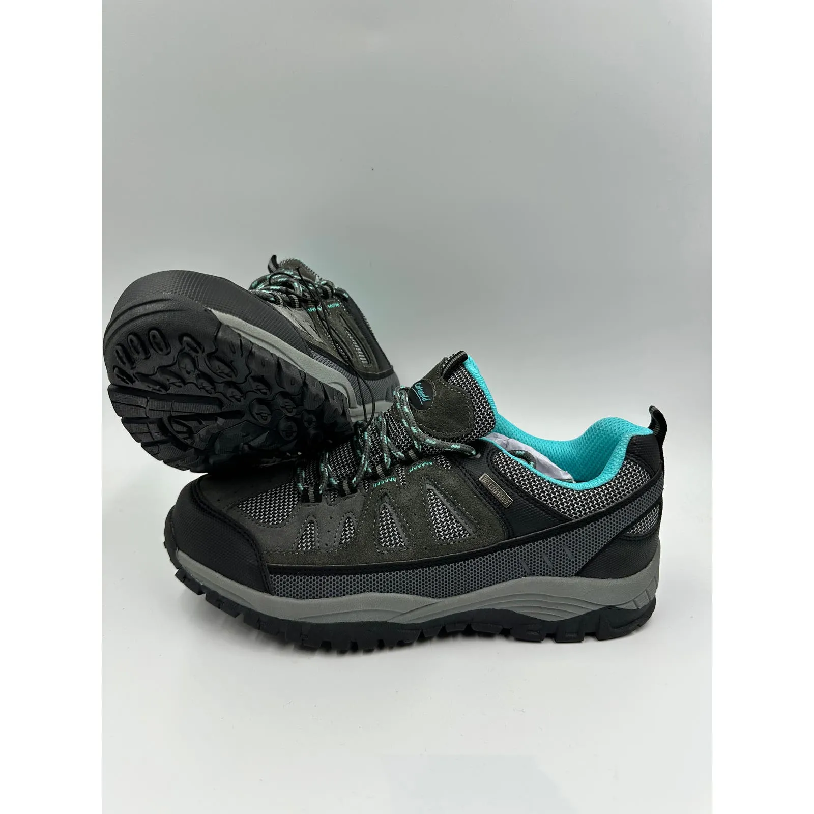 Women's Size 8.5, Gray Low Top Hikers w/ Aqua Accent and Rugged Toe and Heel Cap