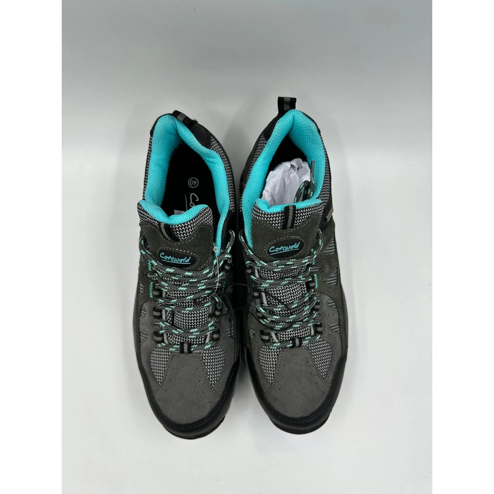 Women's Size 8.5, Gray Low Top Hikers w/ Aqua Accent and Rugged Toe and Heel Cap