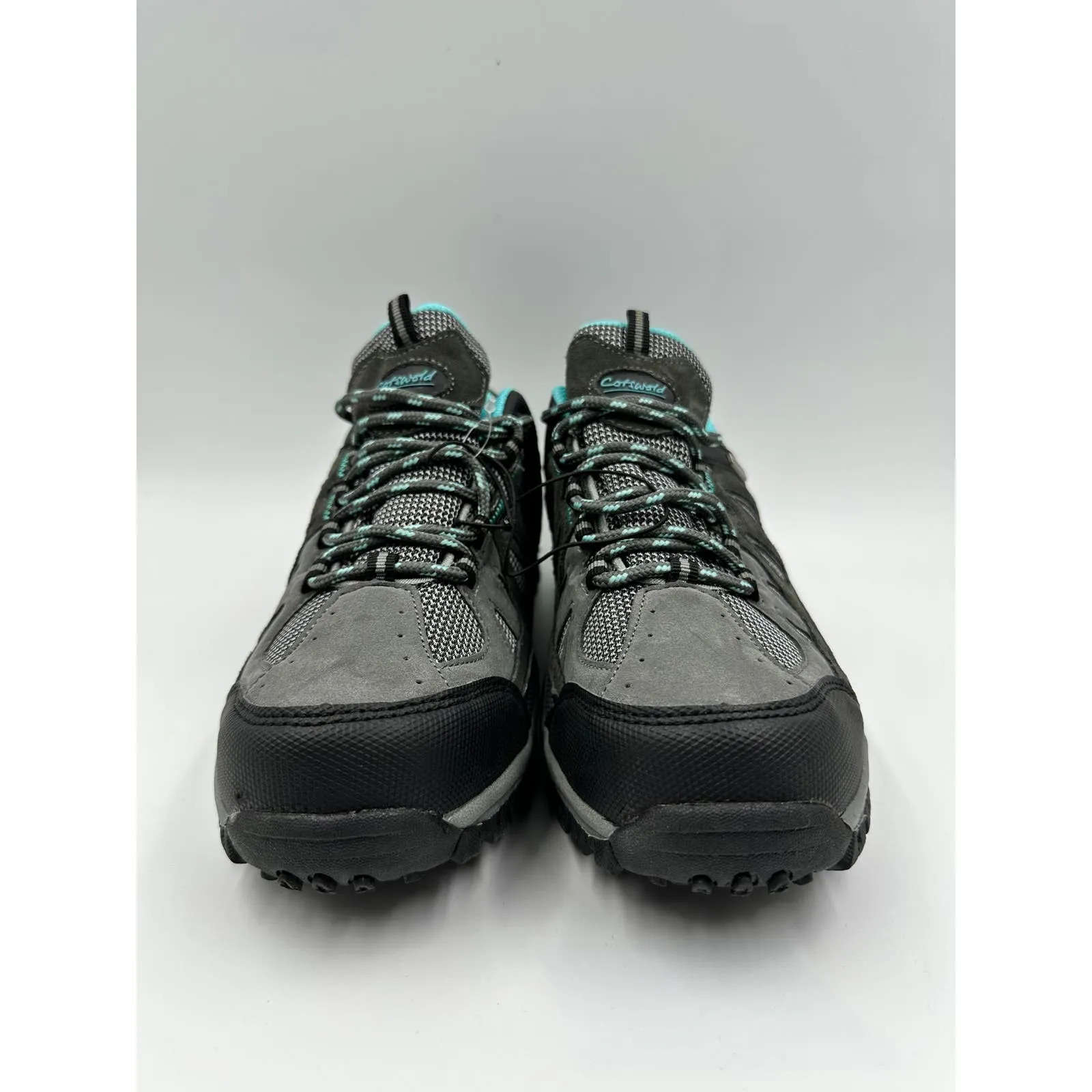 Women's Size 8.5, Gray Low Top Hikers w/ Aqua Accent and Rugged Toe and Heel Cap