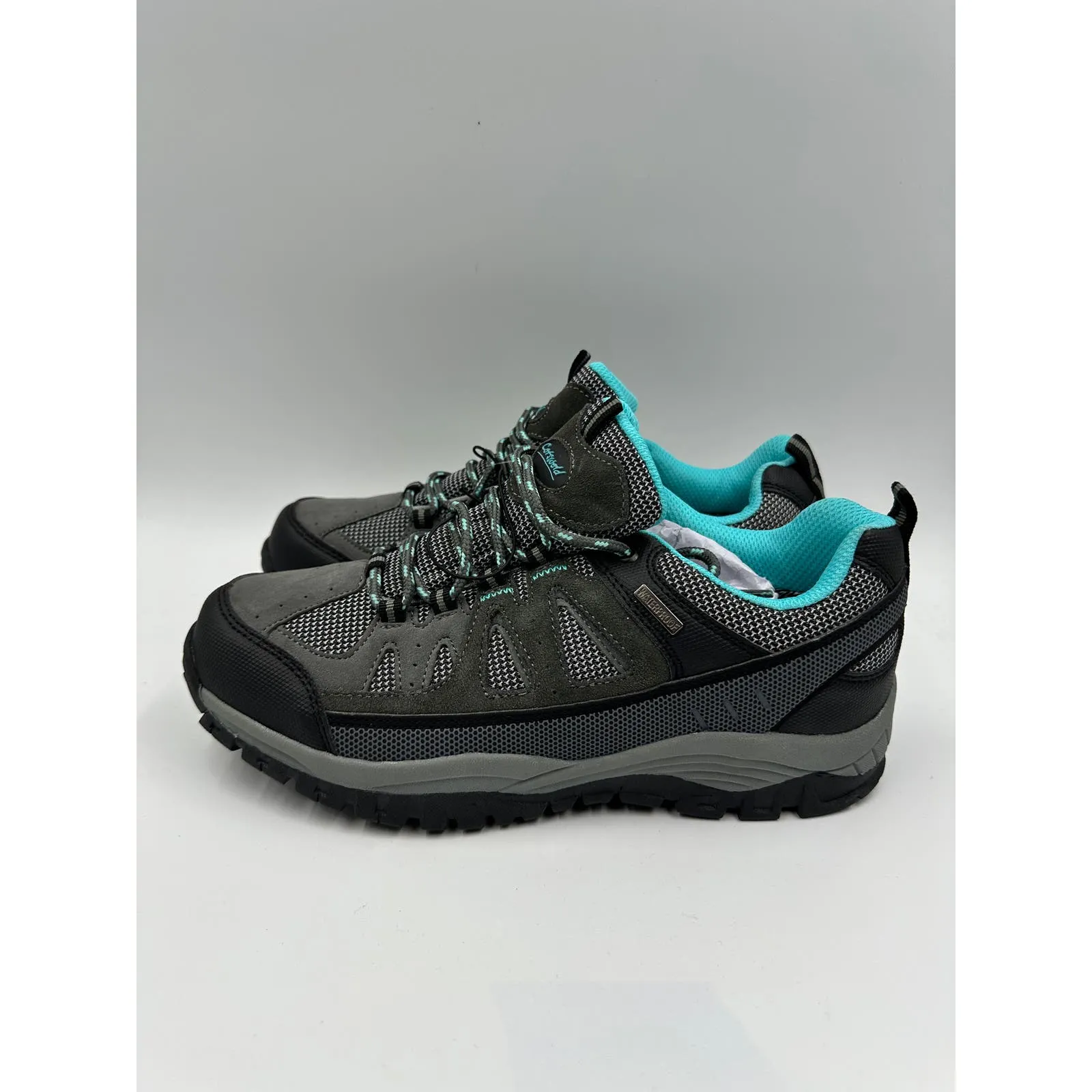 Women's Size 8.5, Gray Low Top Hikers w/ Aqua Accent and Rugged Toe and Heel Cap