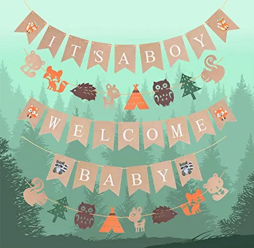 Woodlands Baby Shower Decorations, Woodland Boy Baby Shower Banners, Woodland Creatures