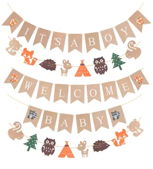 Woodlands Baby Shower Decorations, Woodland Boy Baby Shower Banners, Woodland Creatures