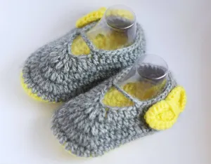 Woolen Soft Sole Grey Booties For Kids