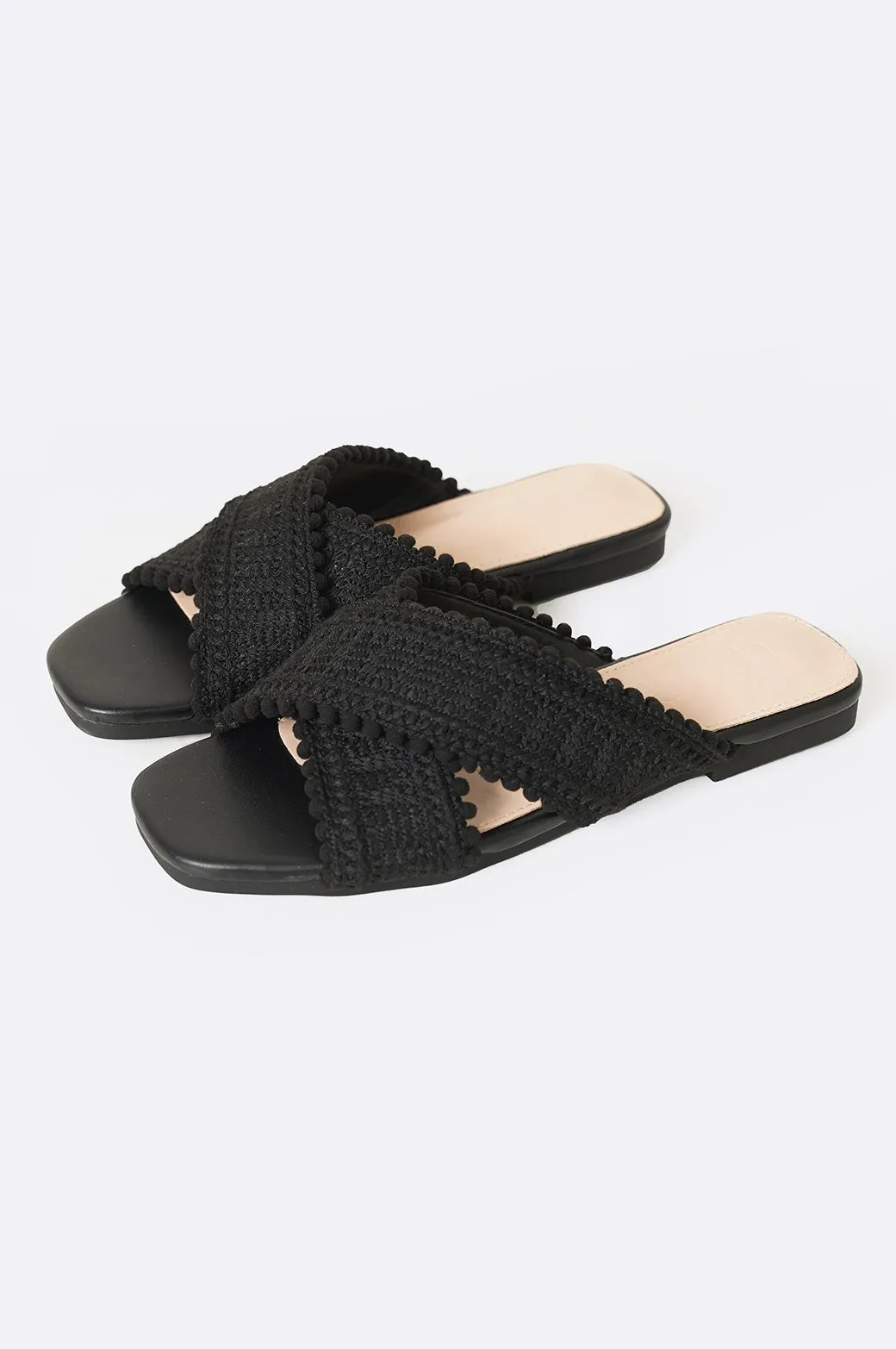 WOVEN LACE SLIDES