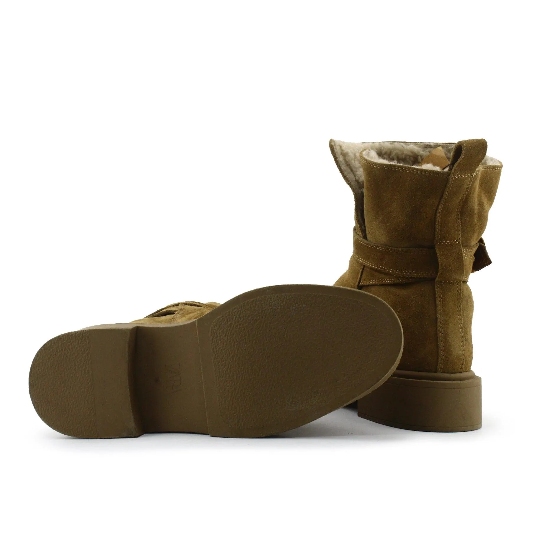 Zara Buckle Straps Snow Boots | Suede